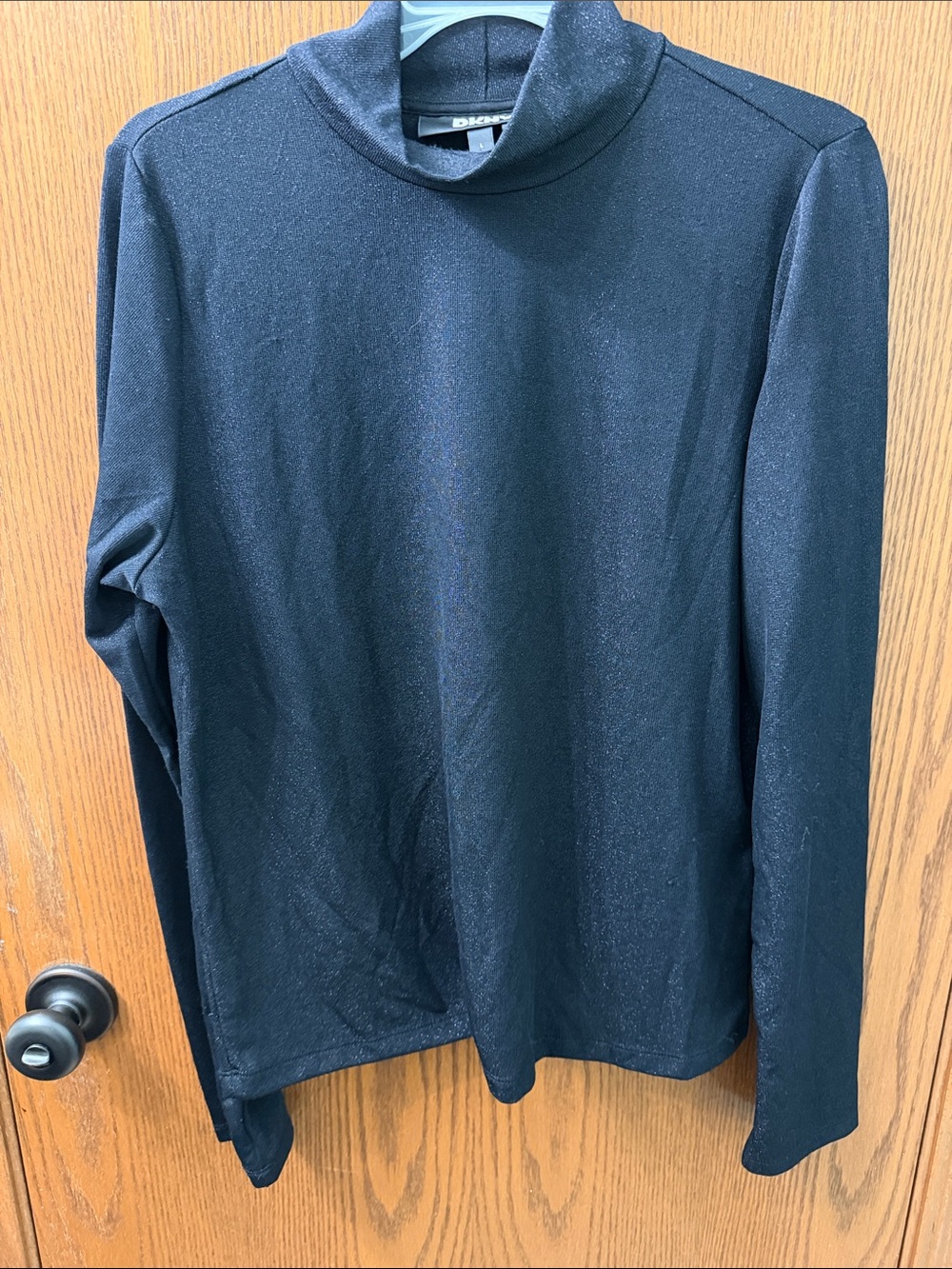 DKNY Black Long Sleeve Shimmery Turtleneck Top